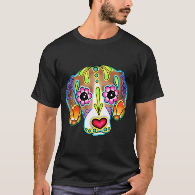 Beagle - Day of the Dead Sugar Skull Dog T-Shirt (Front)