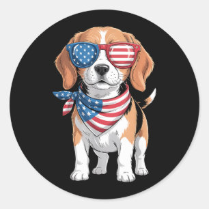 Beagle Dog Aamerican Flag Bandanna Patriotic 4th O Classic Round Sticker