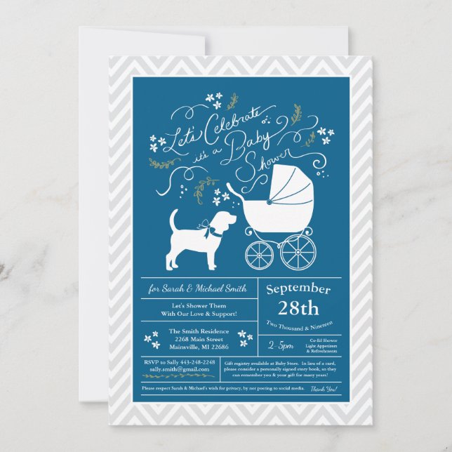 Beagle Dog Baby Shower Blue Boy Invitation (Front)
