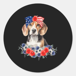 Beagle Dog Bandanna American Flag 4th Of July Classic Round Sticker