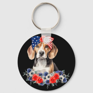 Beagle Dog Bandanna American Flag 4th Of July  Key Ring