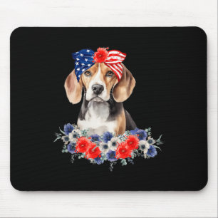 Beagle Dog Bandanna American Flag 4th Of July Mouse Pad