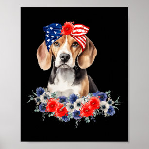 Beagle Dog Bandanna American Flag 4th Of July  Poster
