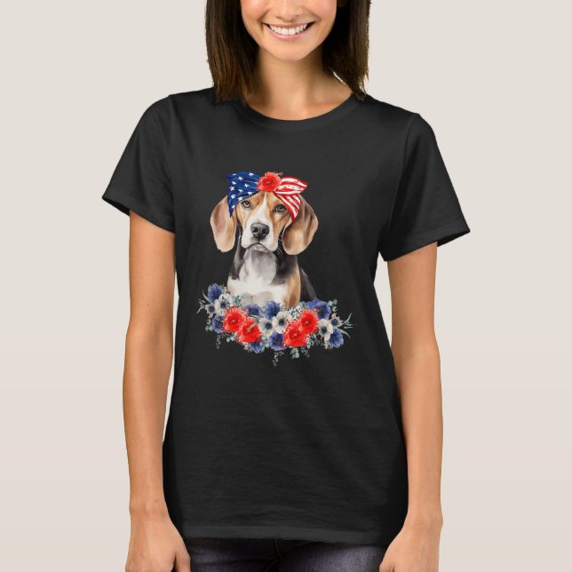 Beagle Dog Bandanna American Flag 4th Of July  T-Shirt (Front)