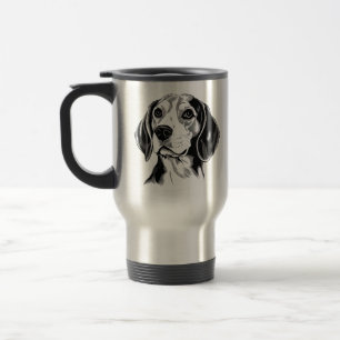 Beagle Dog Black and White Outline Silhouette Travel Mug
