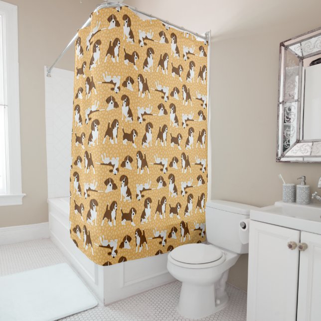 Beagle dog breed - orange shower curtain (In Situ)
