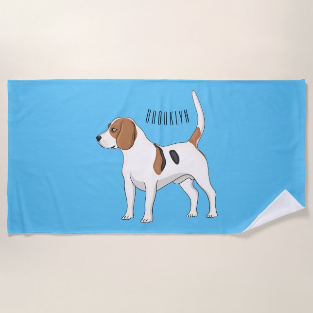 Beagle dog cartoon illustration beach towel (Front)