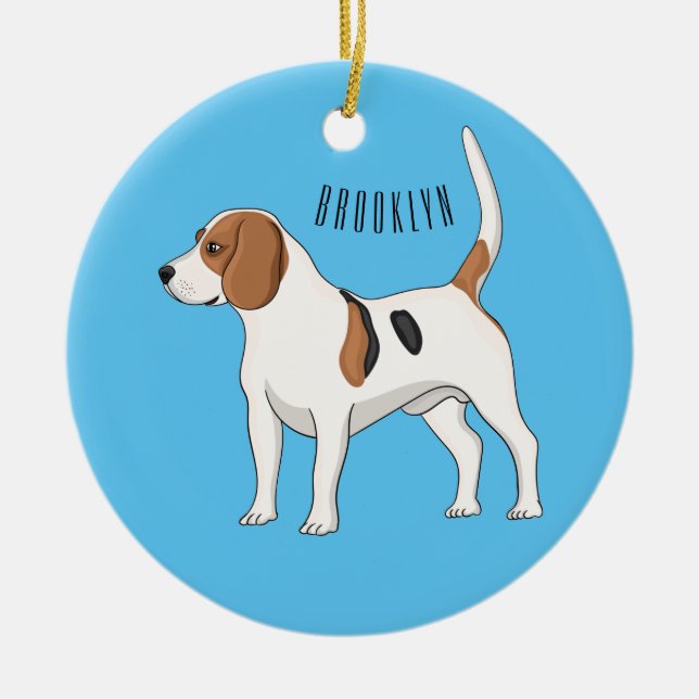 Beagle dog cartoon illustration ceramic tree decoration (Front)