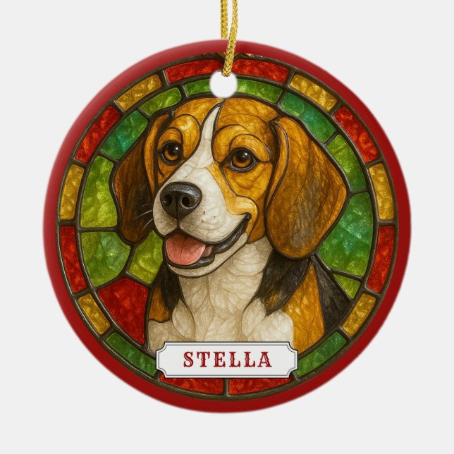 Beagle Dog Ceramic Circle Ornament (Front)