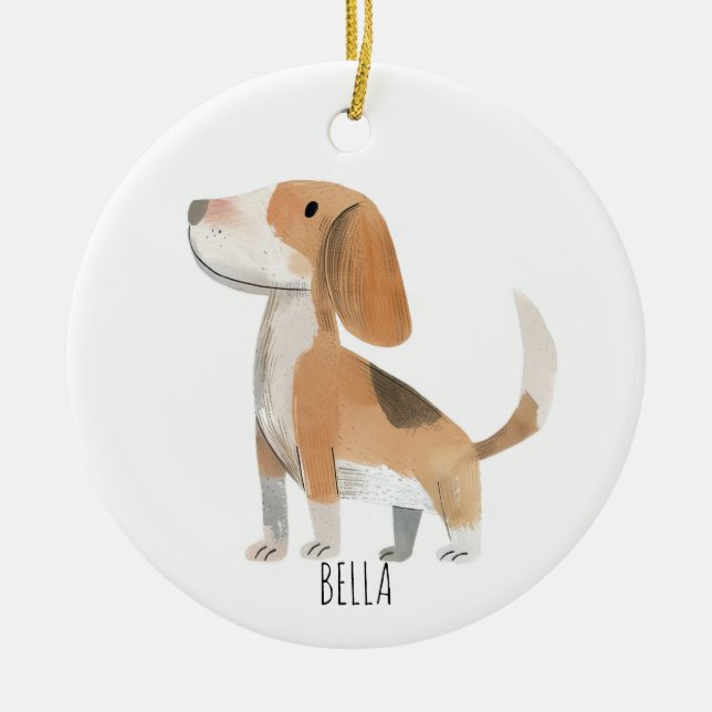 Beagle Dog Ceramic Tree Decoration (Front)