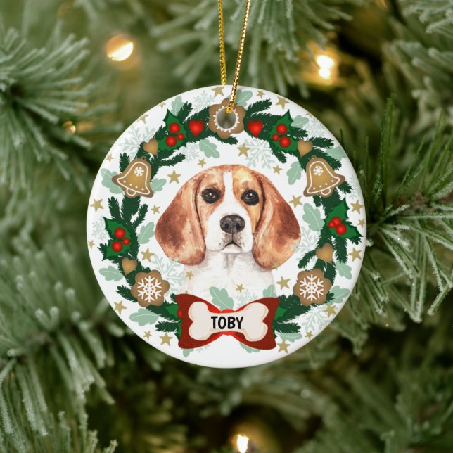 Beagle Dog Christmas Cute Dog Cookie Wreath Ceramic Tree Decoration (Tree)