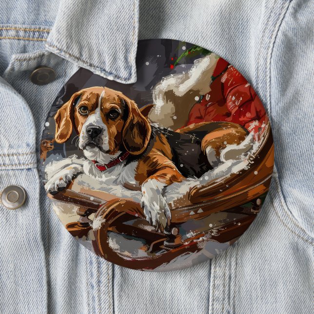Beagle Dog Christmas Festive 6 Cm Round Badge (In Situ)