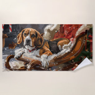 Beagle Dog Christmas Festive Beach Towel