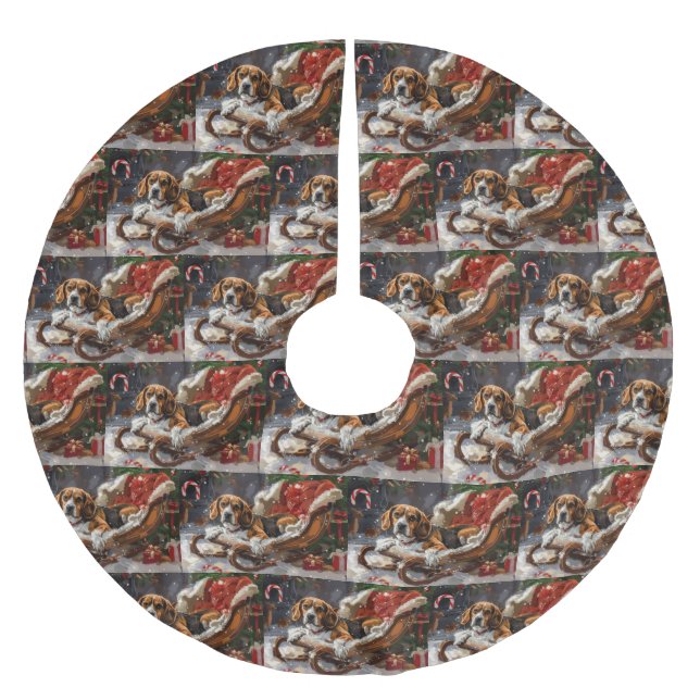 Beagle Dog Christmas Festive Brushed Polyester Tree Skirt (Front)