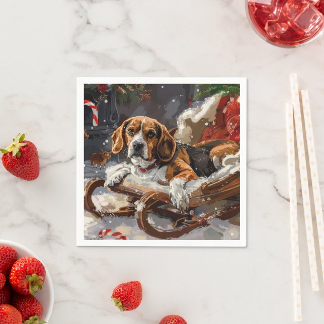 Beagle Dog Christmas Festive Napkin (Insitu)
