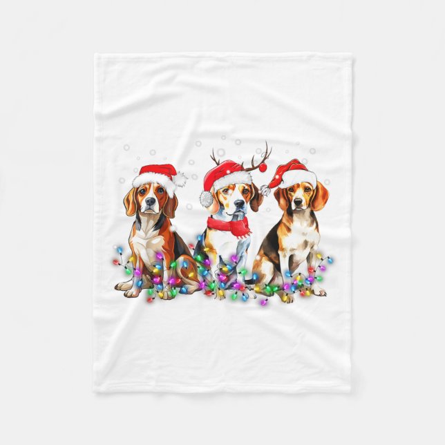 Beagle Dog Christmas Lights Cute Pet Matching Fami Fleece Blanket (Front)