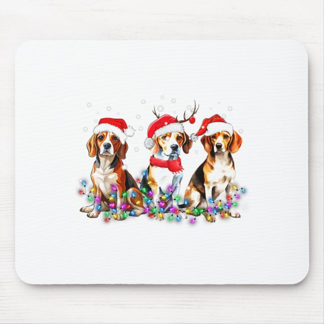 Beagle Dog Christmas Lights Cute Pet Matching Fami Mouse Pad (Front)