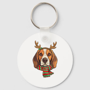 Beagle Dog Christmas Reindeer Santa Hat Funny Xmas Key Ring