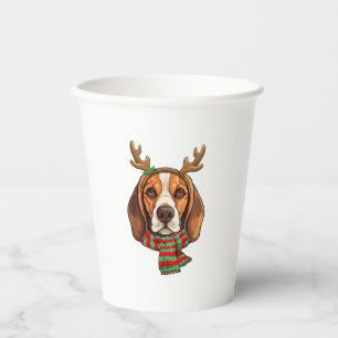 Beagle Dog Christmas Reindeer Santa Hat Funny Xmas Paper Cups