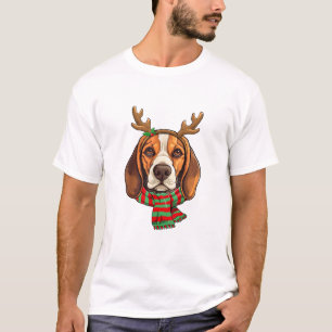 Beagle Dog Christmas Reindeer Santa Hat Funny Xmas T-Shirt