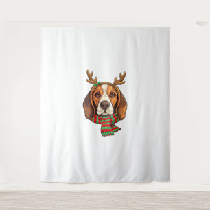 Beagle Dog Christmas Reindeer Santa Hat Funny Xmas Tapestry
