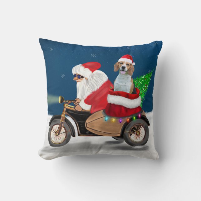 Beagle Dog Christmas Santa Claus Cushion (Front)