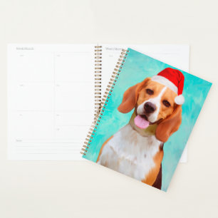 Beagle Dog Christmas Santa Hat Portrait Planner