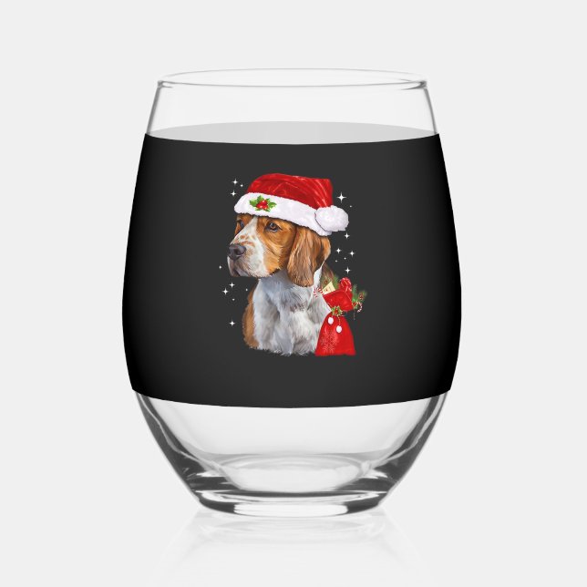 Beagle Dog Christmas T Shirt Dog Family Christmas  Stemless Wine Glass (Front)
