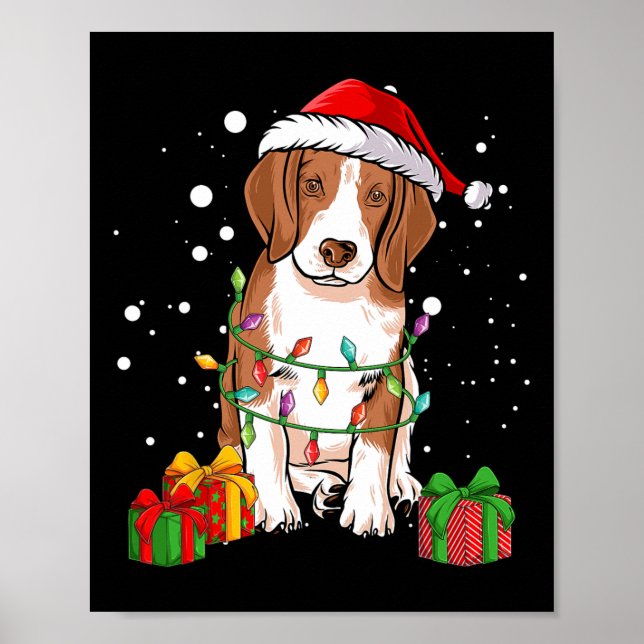 Beagle Dog Christmas Tree Lights Santa Dog Xmas Gi Poster (Front)