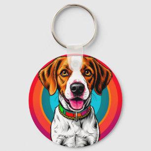 Beagle Dog Collar Cartoon Keychain For Dog Lovers
