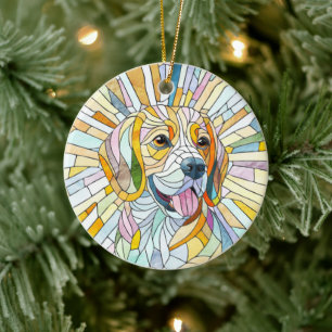 Beagle dog - Colourful Mosaic art Ceramic Tree Decoration