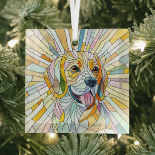 Beagle dog - Colourful Mosaic art Glass Tree Decoration