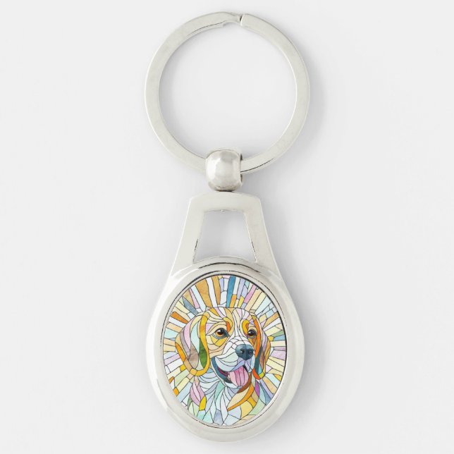 Beagle dog - Colourful Mosaic art Key Ring (Front)