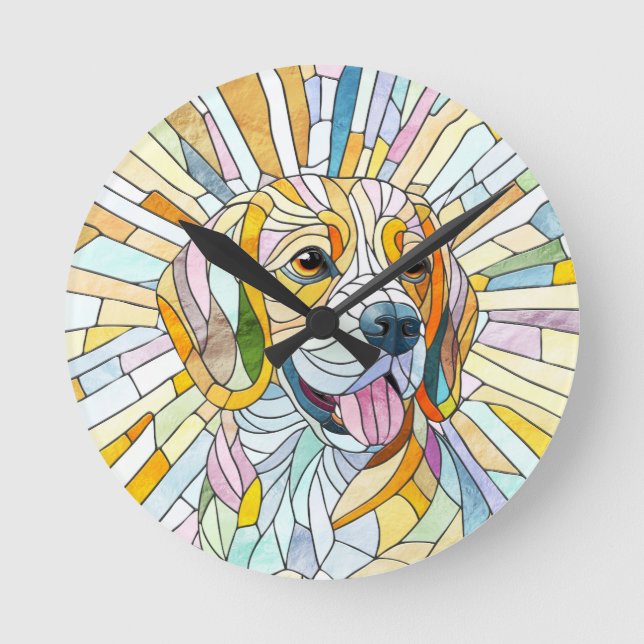Beagle dog - Colourful Mosaic art Round Clock (Front)