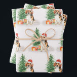 Beagle Dog Cute Santa Festive Christmas Wrapping Paper Sheet<br><div class="desc">Add the finishing touch to your gifts this holiday season with this Merry Christmas beagle wrapping paper santa dog with tree, and matching decor. This beagle holiday wrapping paper features a watercolor dog with santa hat and a holiday tree. This beagle christmas wrapping paper will be a favourite among beagle...</div>