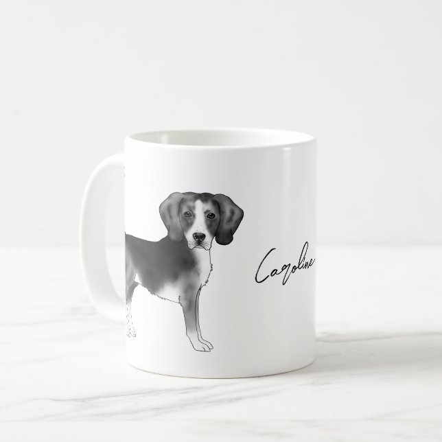 Beagle Dog Design In Black And White With Name Coffee Mug (Front Left)