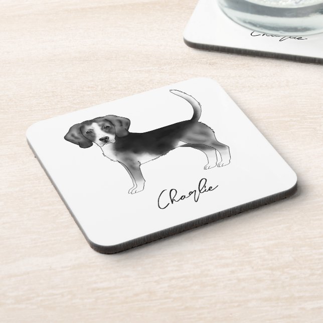 Beagle Dog Design In Black And White With Text Coaster (Left Side)