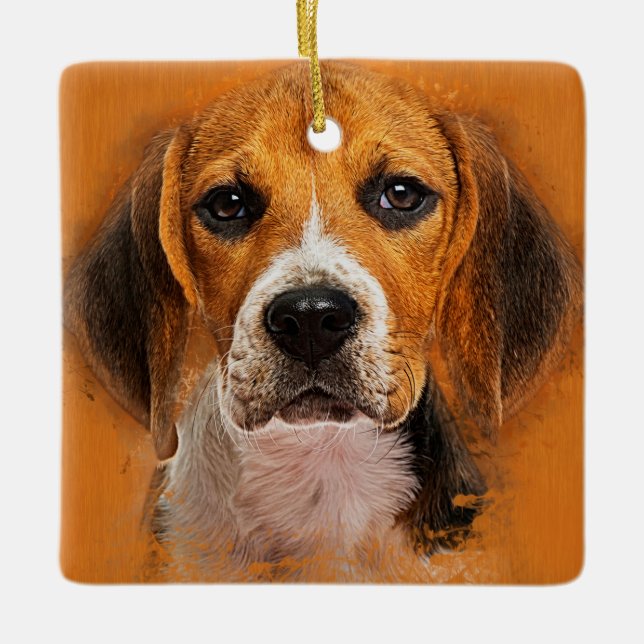 Beagle dog digital art ceramic ornament (Front)