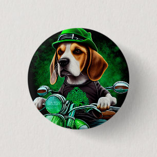 Beagle Dog driving bike St. Patrick's Day 3 Cm Round Badge