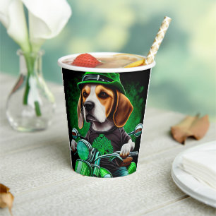 Beagle Dog driving bike St. Patrick's Day Paper Cups