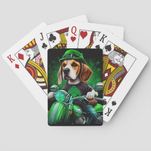 Beagle Dog driving bike St. Patrick's Day Playing Cards