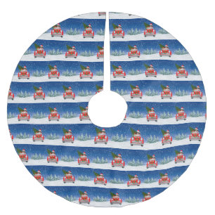 Beagle Dog Driving Car In Snow  Brushed Polyester Tree Skirt