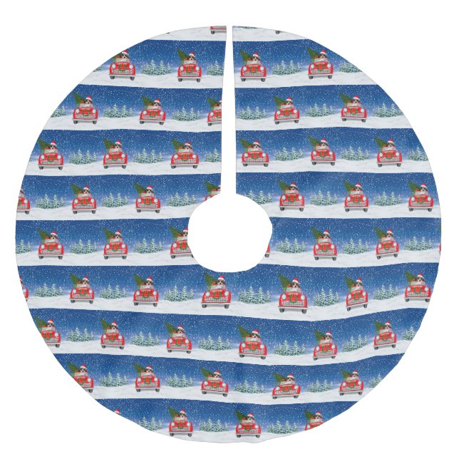 Beagle Dog Driving Car In Snow  Brushed Polyester Tree Skirt (Front)