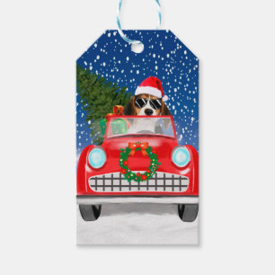 Beagle Dog Driving Car In Snow Christmas Gift Tags