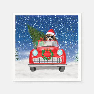 Beagle Dog Driving Car In Snow Christmas Napkin