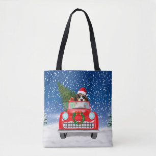 Beagle Dog Driving Car In Snow Christmas  Tote Bag