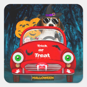 Beagle Dog Driving Car Scary  Square Sticker