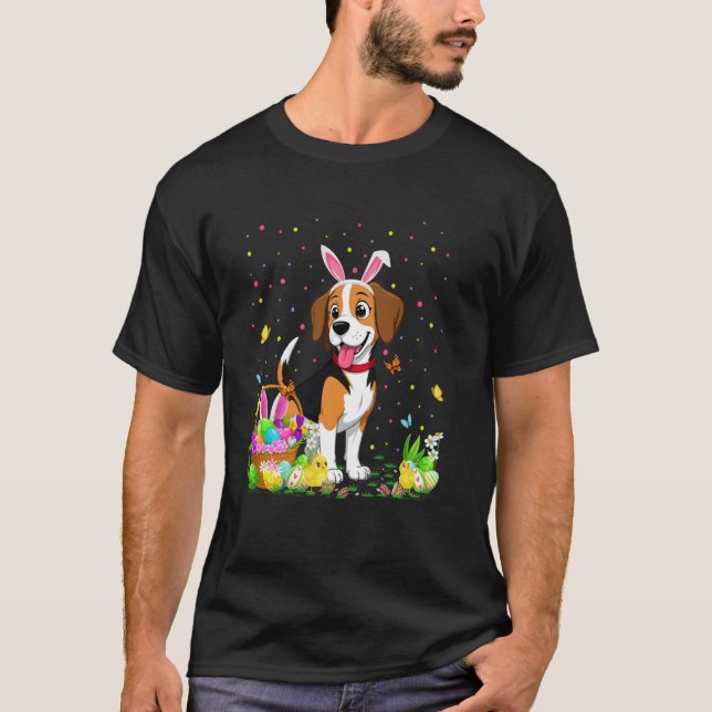 Beagle Dog Easter Egg Hunt Bunny Ear Beagle Easter T-Shirt (Front)