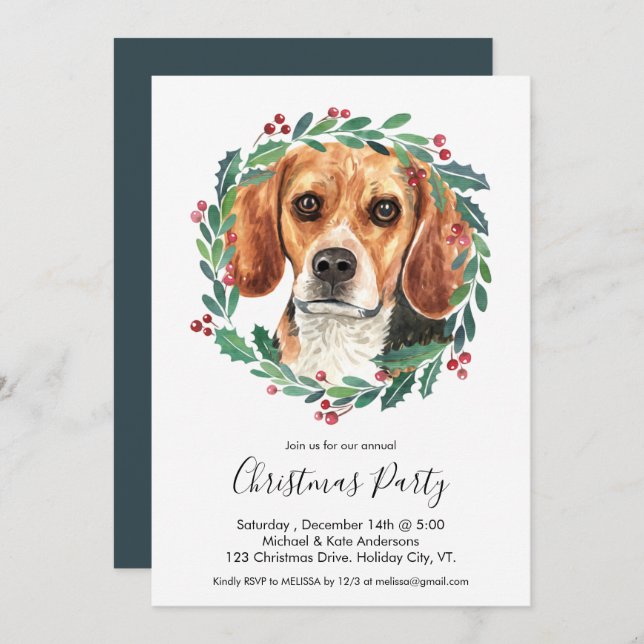 Beagle Dog Elegant Christmas Party Invitation (Front/Back)