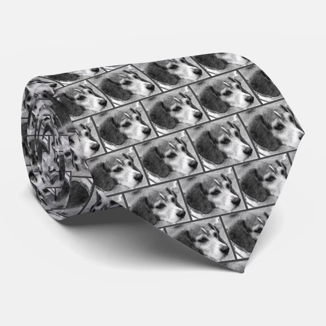 Beagle Dog Face Pencil Art  Tie (Rolled)